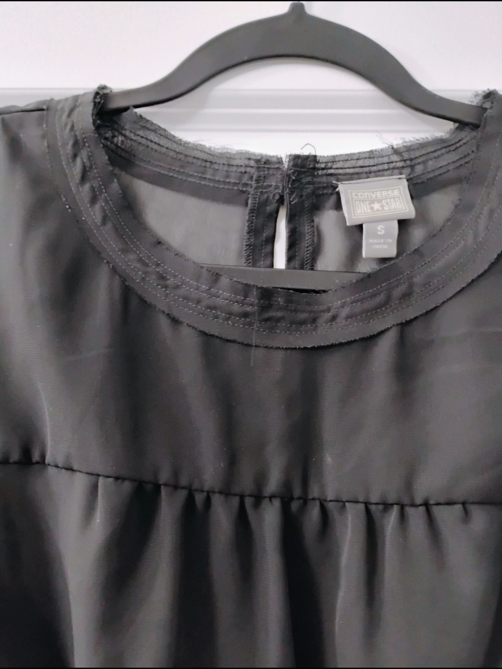 Converse One Star Black Tiered Ruffle Mini Dress Sheer Overlay Goth Grunge Small - Picture 5 of 8